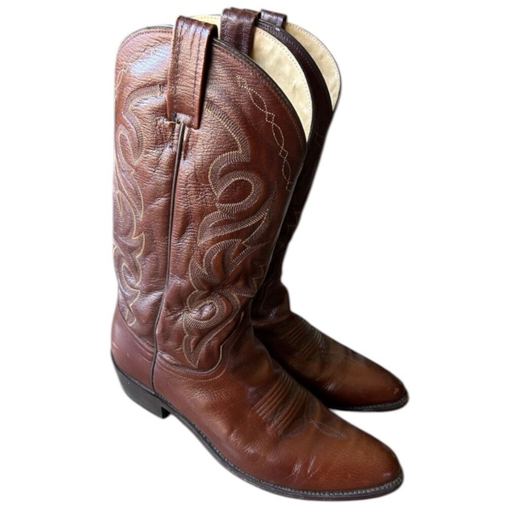 Dan Post Cowboy Boots Mens 11 D Brown Leather Snip Toe Western Pull On